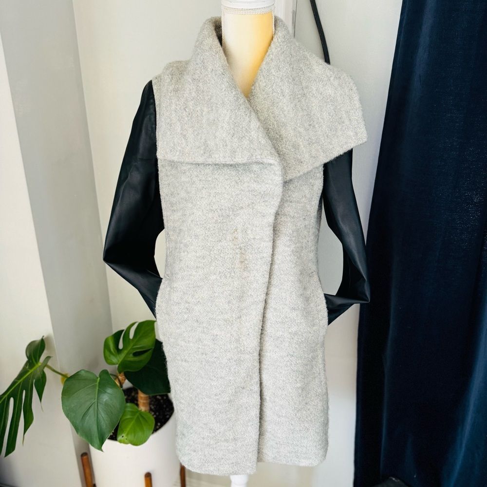 Express Shawl Collar Faux Leather Sleeve Zip Coat, Size Small, Gray/Black, NWOT